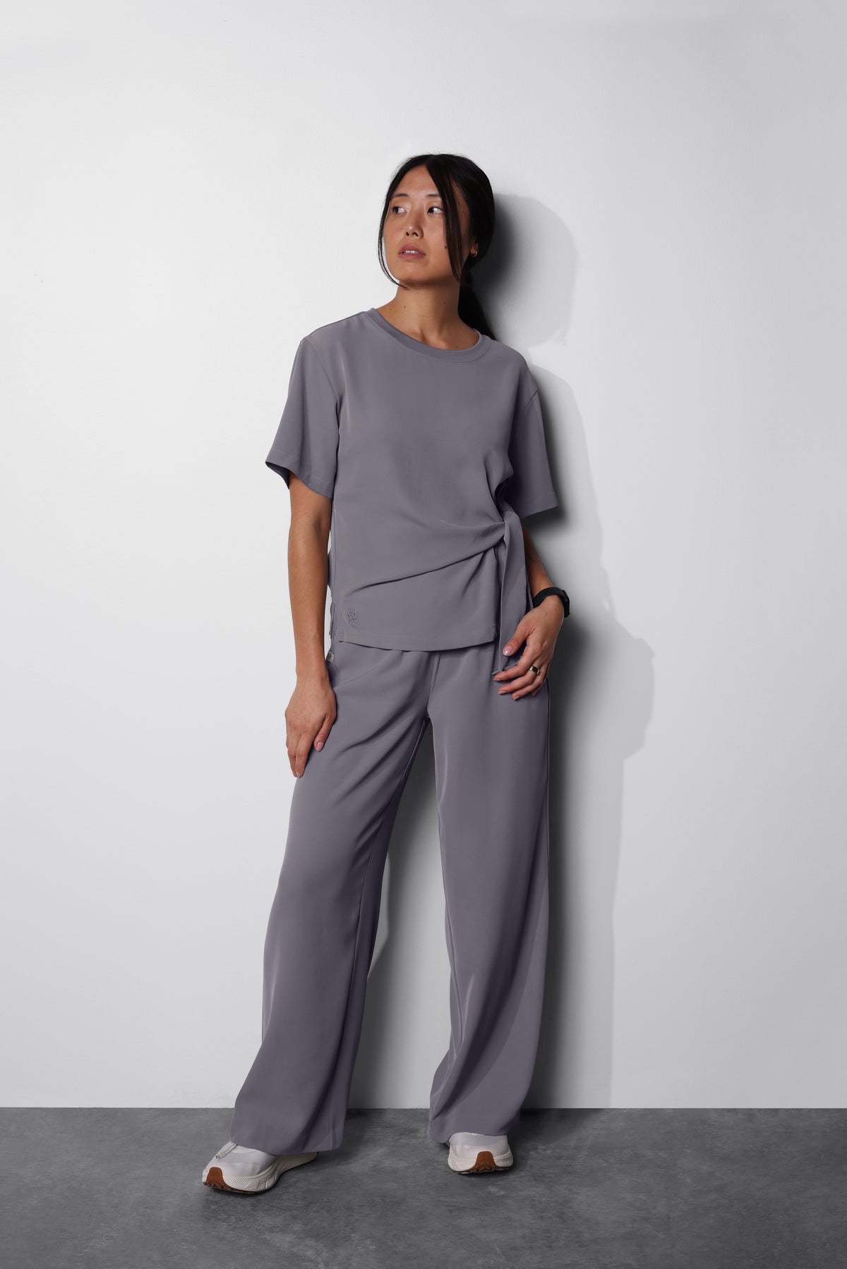 Women's No.45 Short Sleeve Crew Neck Waist Tie Scrub Top in PerformaCREPE