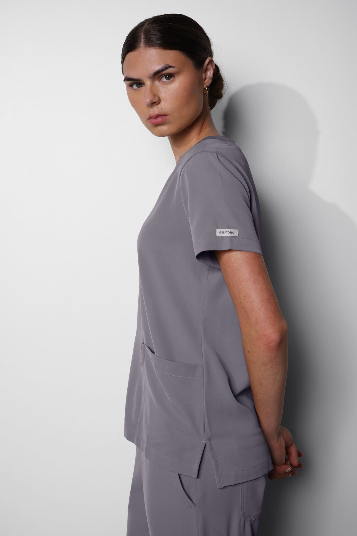 Women's No.11 Short Sleeve V-Neck 2 Pocket Scrub Top in PerformaCREPE