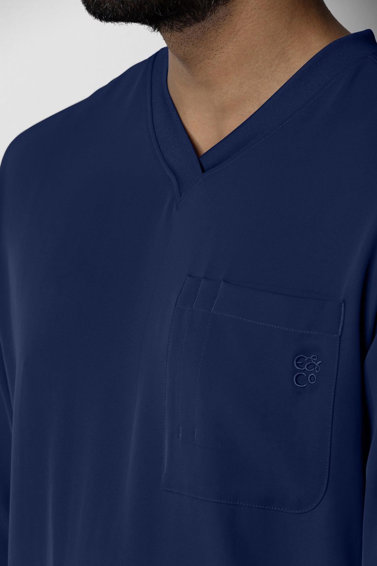 Men's No.47 Long Sleeve V-Neck 1 Pocket Scrub Top in PerformaCREPE