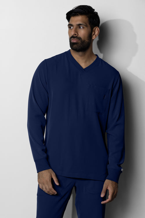 Men's No.47 Long Sleeve V-Neck 1 Pocket Scrub Top in PerformaCREPE