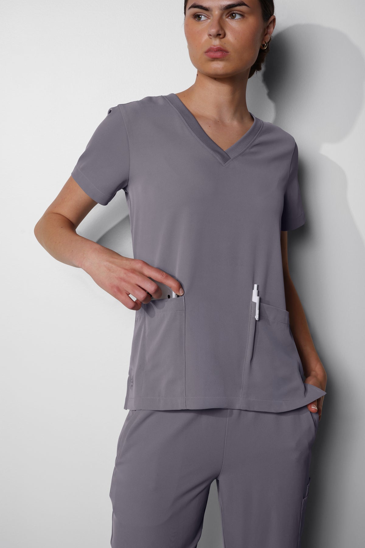 Women's No.11 Short Sleeve V-Neck 2 Pocket Scrub Top in PerformaCREPE