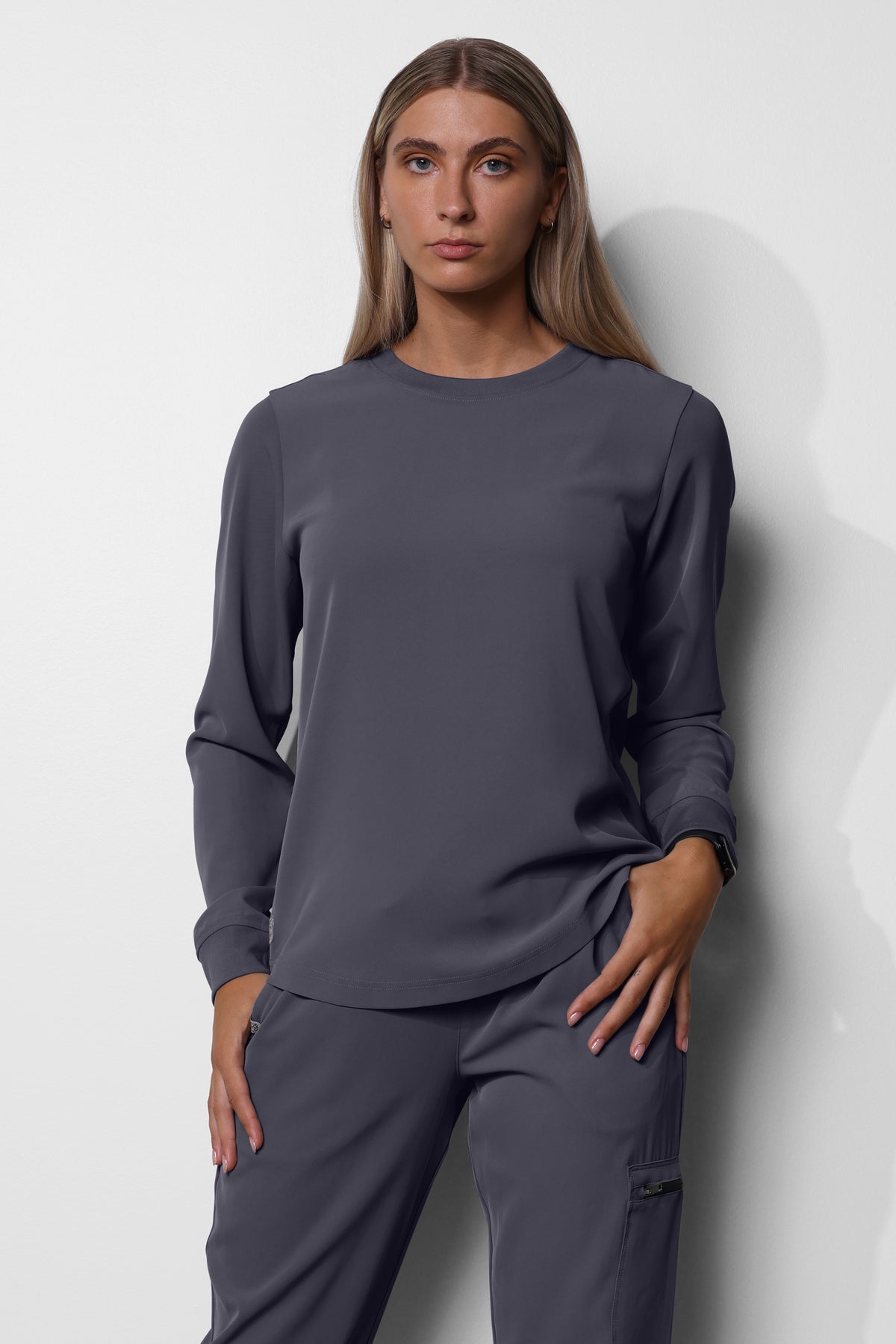 Women's No.53 Long Sleeve Crew Neck Scrub Top in PerformaCREPE
