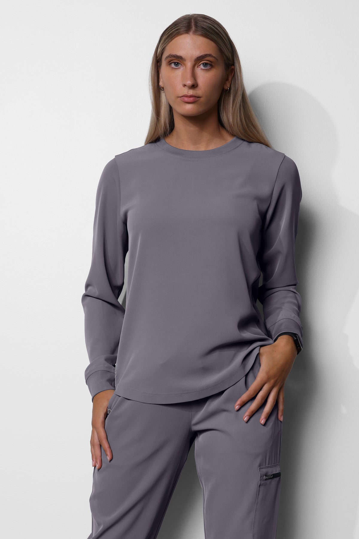 Women's No.53 Long Sleeve Crew Neck Scrub Top in PerformaCREPE